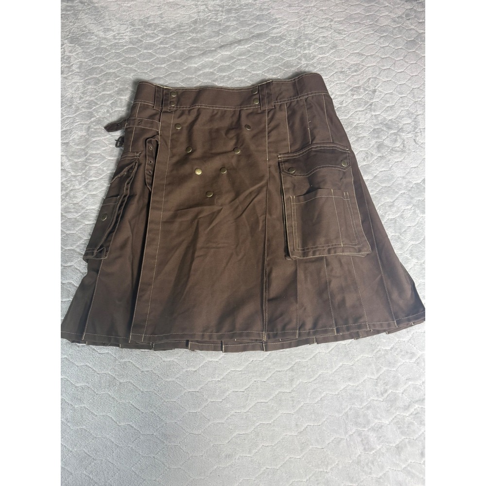 Mens Brown Utility Cargo Kilt Size 38 Heavy Duty Cotton Work Highland Skirt